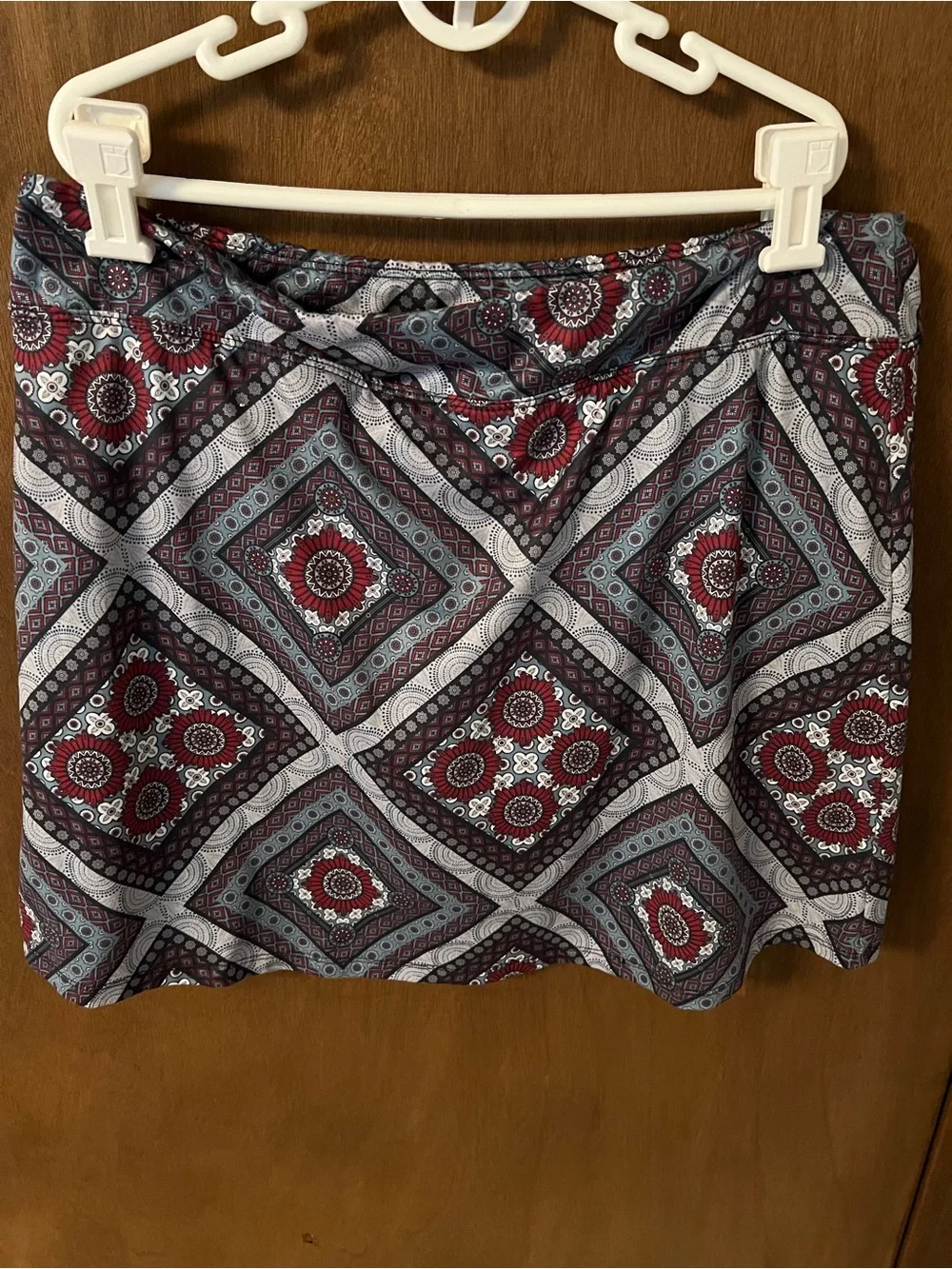 Love Love Skirt Printed Geometric Mini Skort in Burgundy and Gray Athletic Skort